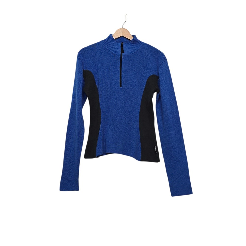 Obermeyer Susan Womens Blue Black Wool Blend Quarter Zip Sweater Size Medium